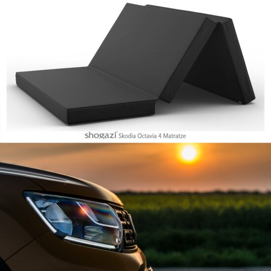 Matratze 100x190 cm im Skoda Octavia, Nahaufnahme bei Sonnenuntergang