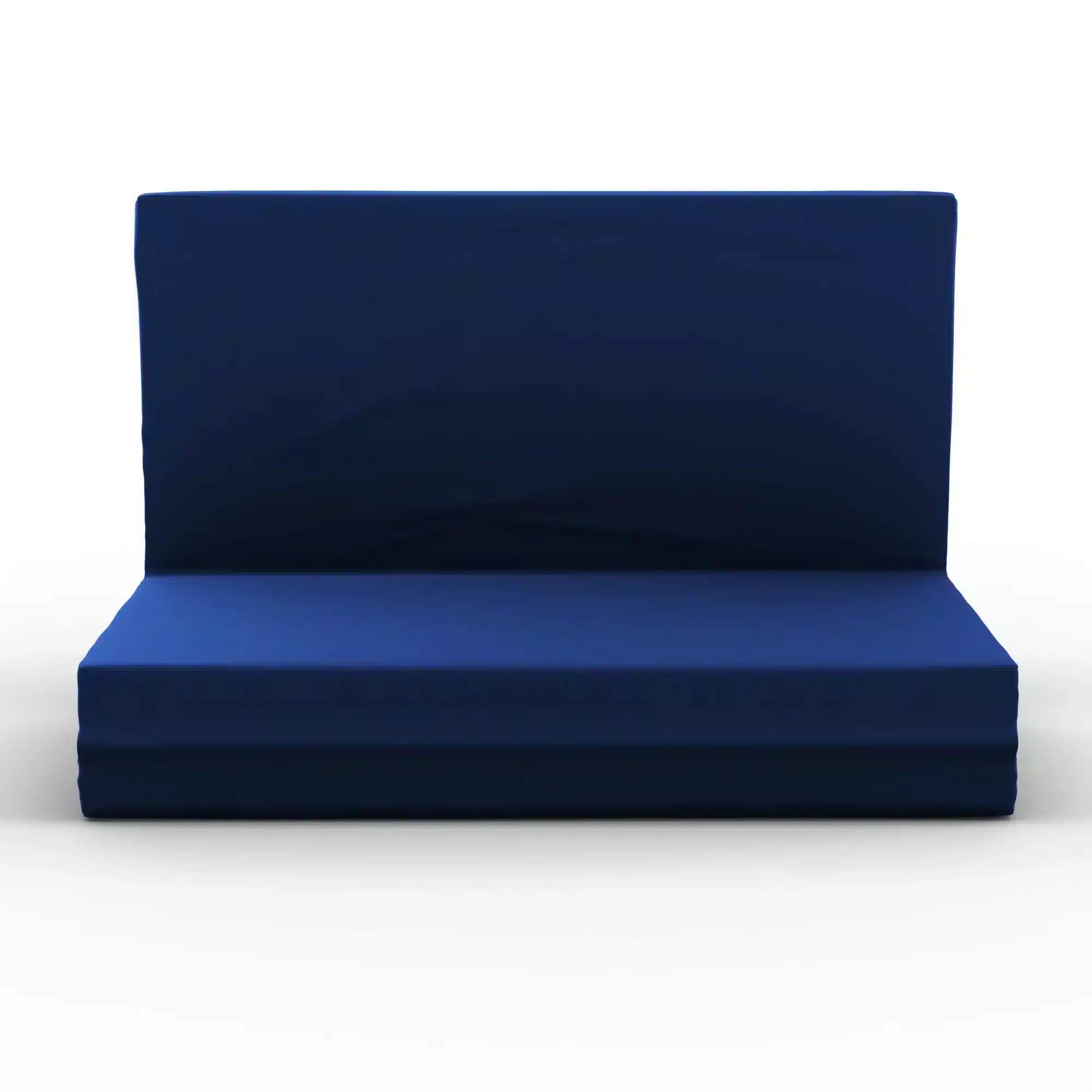 Faltmatratze in Blau in Sitzposition, nutzbar als Schlafunterlage oder platzsparender Sitz für Gäste und Freizeit