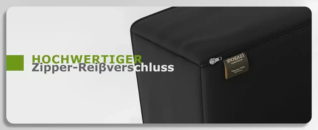 Detailaufnahme des Reißverschlusses der VW ID.7 Matratze von shogazi®